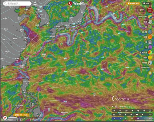 「Windy.com」で表示した西太平洋の海流