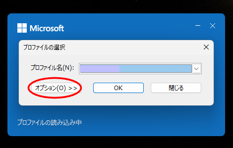 Outlook2019 の「プロファイルの選択」パネル